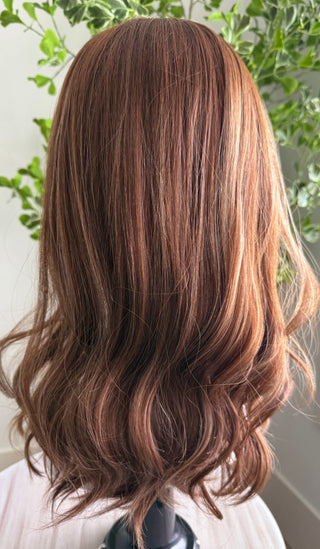Back view of long 21” European hair wig