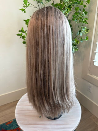 Back view 22” cool blonde European wig wefted