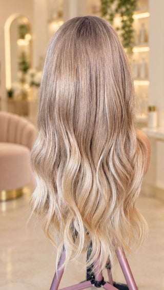 The Camille | Dimensional Champagne Blonde with Taupe Root | Remy Human Hair Wig (Pre-Order)