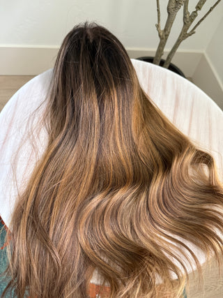 Full view of length and color in alternate lighting 