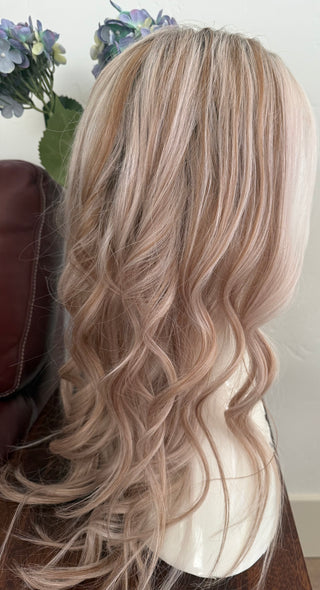 Side view of layered human hair wig 