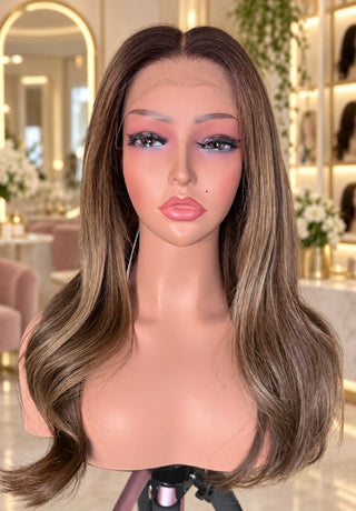 The Emilia | Cool Mocha Brunette with Ash-Beige Highlights | Remy Human Hair Wig (Pre-Order)