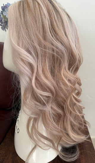 Side view of warm dimensional blonde 