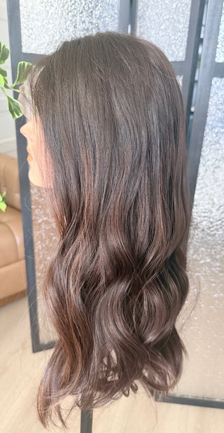 The Elara | 23” Rich Brunette with Caramel Balayage | Remy Human Hair