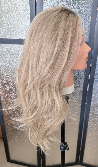 The Isla | 23” Dimensional Natural Blonde and Brown Rooting | 100% Hand-Tied | Remy Human Hair