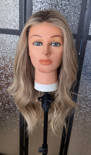 The Isla | 23” Dimensional Natural Blonde and Brown Rooting | 100% Hand-Tied | Remy Human Hair