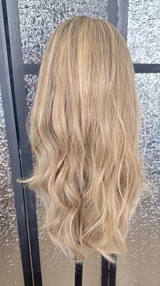 The Isla | 23” Dimensional Natural Blonde and Brown Rooting | 100% Hand-Tied | Remy Human Hair