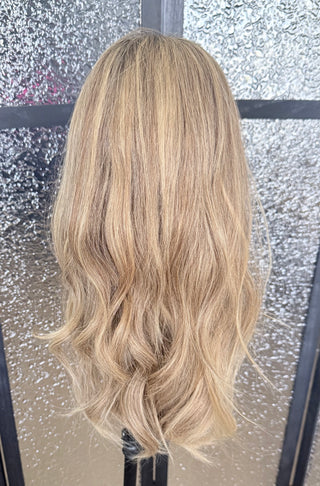 The Isla | 23” Dimensional Natural Blonde and Brown Rooting | 100% Hand-Tied | Remy Human Hair