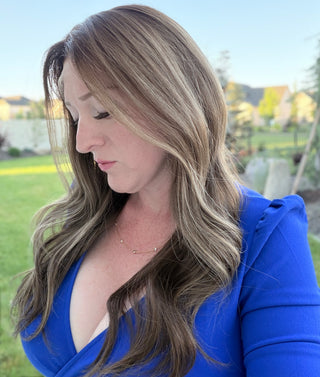 The Emilia | 24" Medium Cool Mocha Brunette with Ash-Beige Highlights | Remy Human Hair