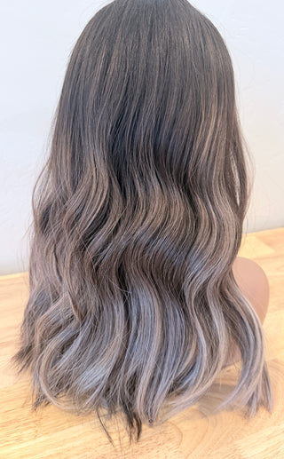 The Cecily | Deep Brunette with Taupe-Beige Balayage | Premium Mongolian Human Hair