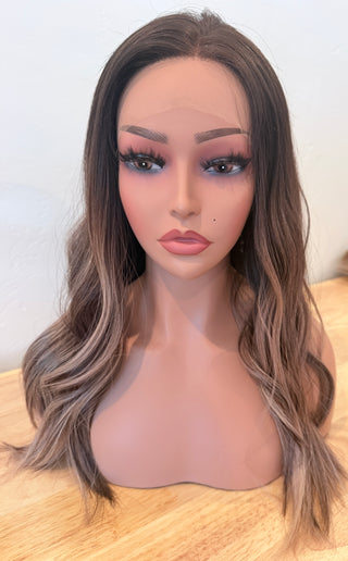 The Cecily | Deep Brunette with Taupe-Beige Balayage | Premium Mongolian Human Hair