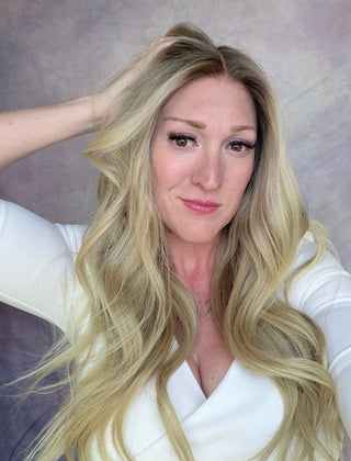 The Celeste |  Light Rooted Pearl Blonde with Soft Beige Dimension | Remy Human Hair | Ready to Ship Lengths