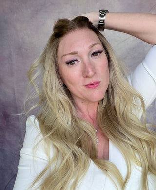 The Celeste |  Light Rooted Pearl Blonde with Soft Beige Dimension | Remy Human Hair | Ready to Ship Lengths