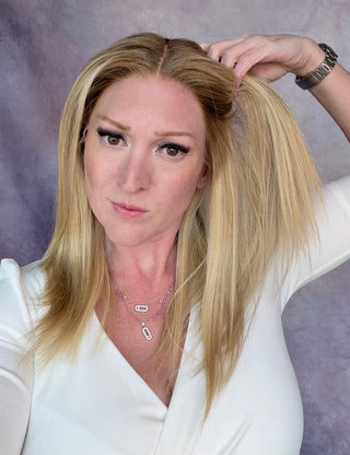 The Colette | Warm Buttery Blonde with Taupe Root | Remy Human Hair Wig (Pre-Order)