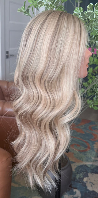 The Marbella | 26” High Contrast Bright Dimensional Blonde | 100% Hand-Tied Cap| Remy Human Hair